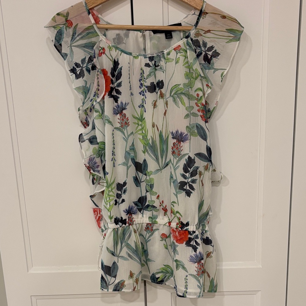 Tommy Floral Print Flutter Sleeve Top - L